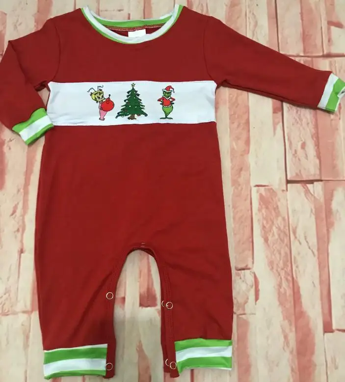 2024 Christmas boys girls baby romper onesie boutique clothing children clothes long-sleeved baby romper cotton Santa Claus deer