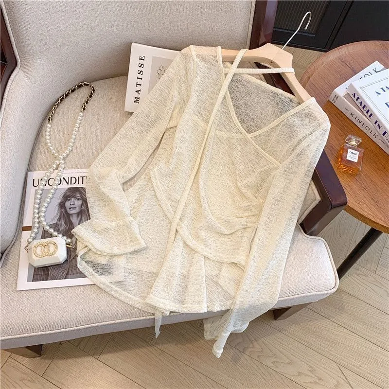 เสื้อยืดแขนยาวทรงเข้ารูปสำหรับผู้หญิง แต่งระบาย ดีไซน์เกาหลี เซ็กซี่ ผูกเอว สไตล์ Y2K เสื้อผ้าฤดูใบไม้ร่วง