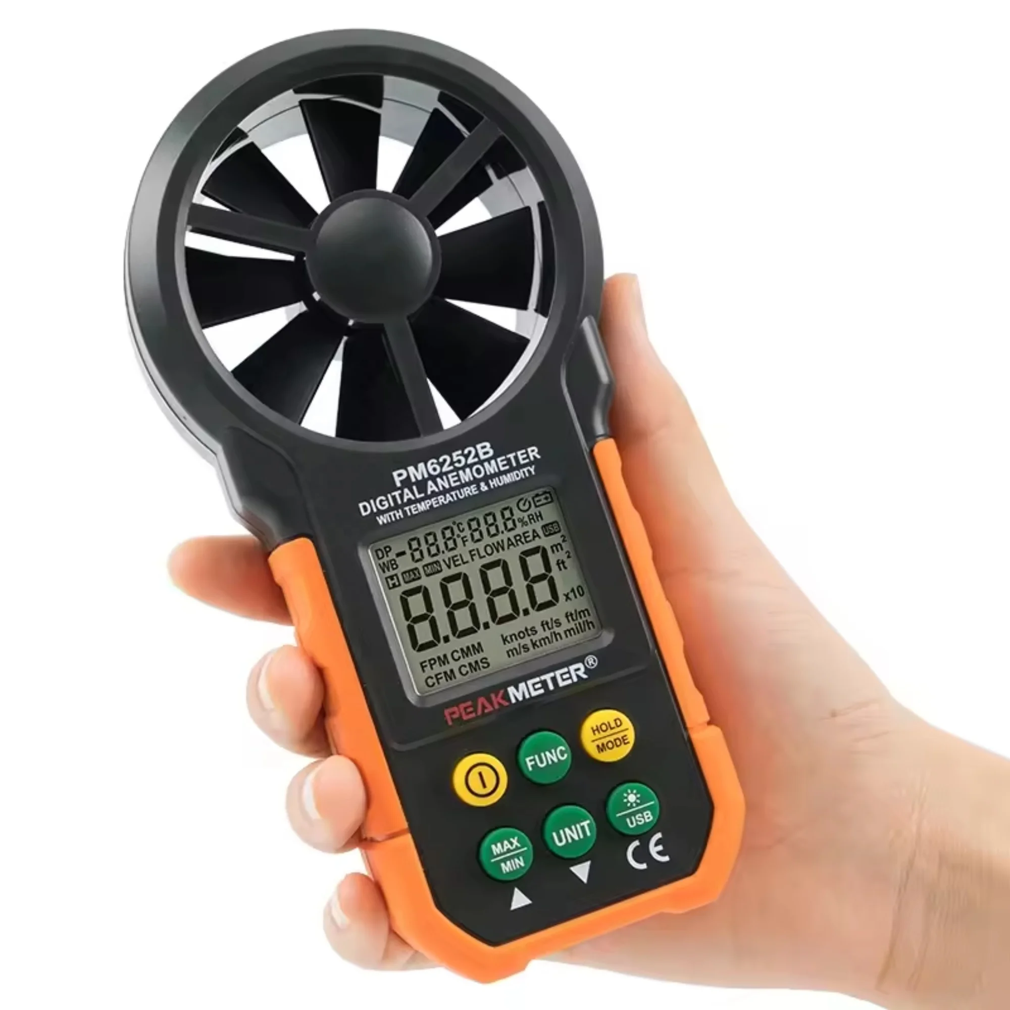 

PM6252B digital anemometer,humidity meter, temperature thermometer 3 in 1 digital anemometer with USB