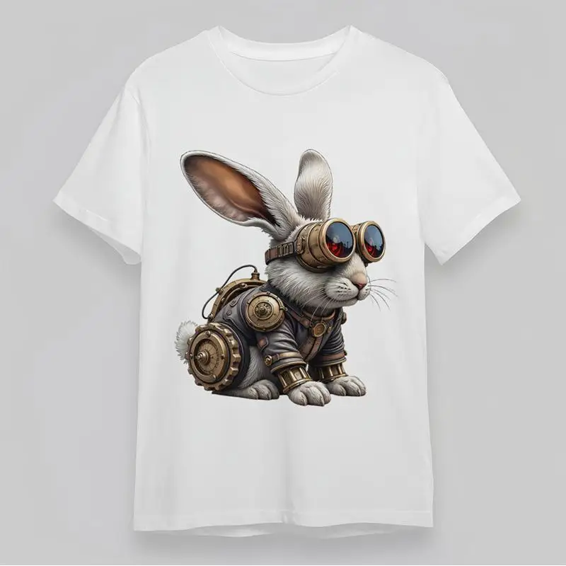 

Мужская дышащая футболка в стиле стимпанк Rabbit Red Goggles White
