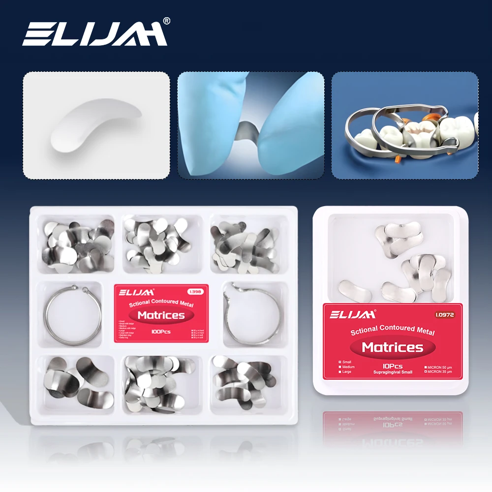 ELIJAH Dental Matrix Sectional Contoured Metal Matrices Dental Matrix Spring Clip Ring Clamp Wedges Kit Dentistry Tools
