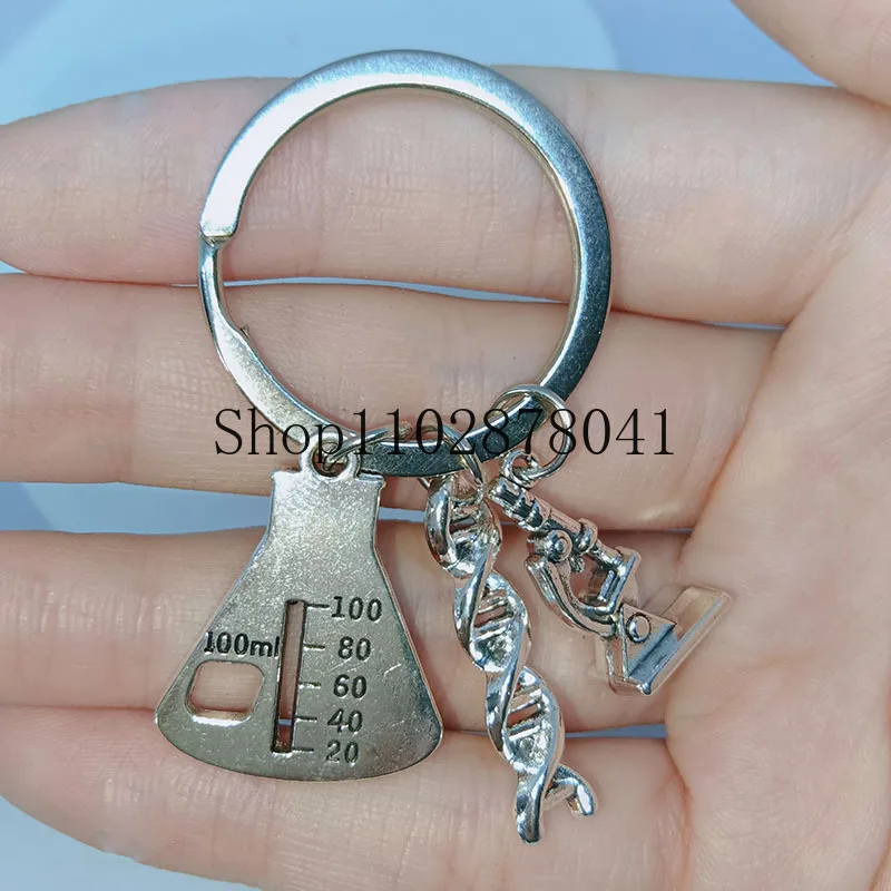 Fashion Jewelry Zinc Alloy Pendant Keychain Microscope DNA Molecules Biology Chemistry Gifts