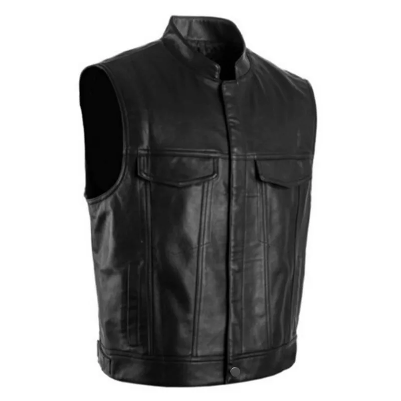 Men's Fashion Casual Leather Vest Trendy Leather Jacket Suit Vest Men's Single-breasted Cardigan Stand-up Jacket