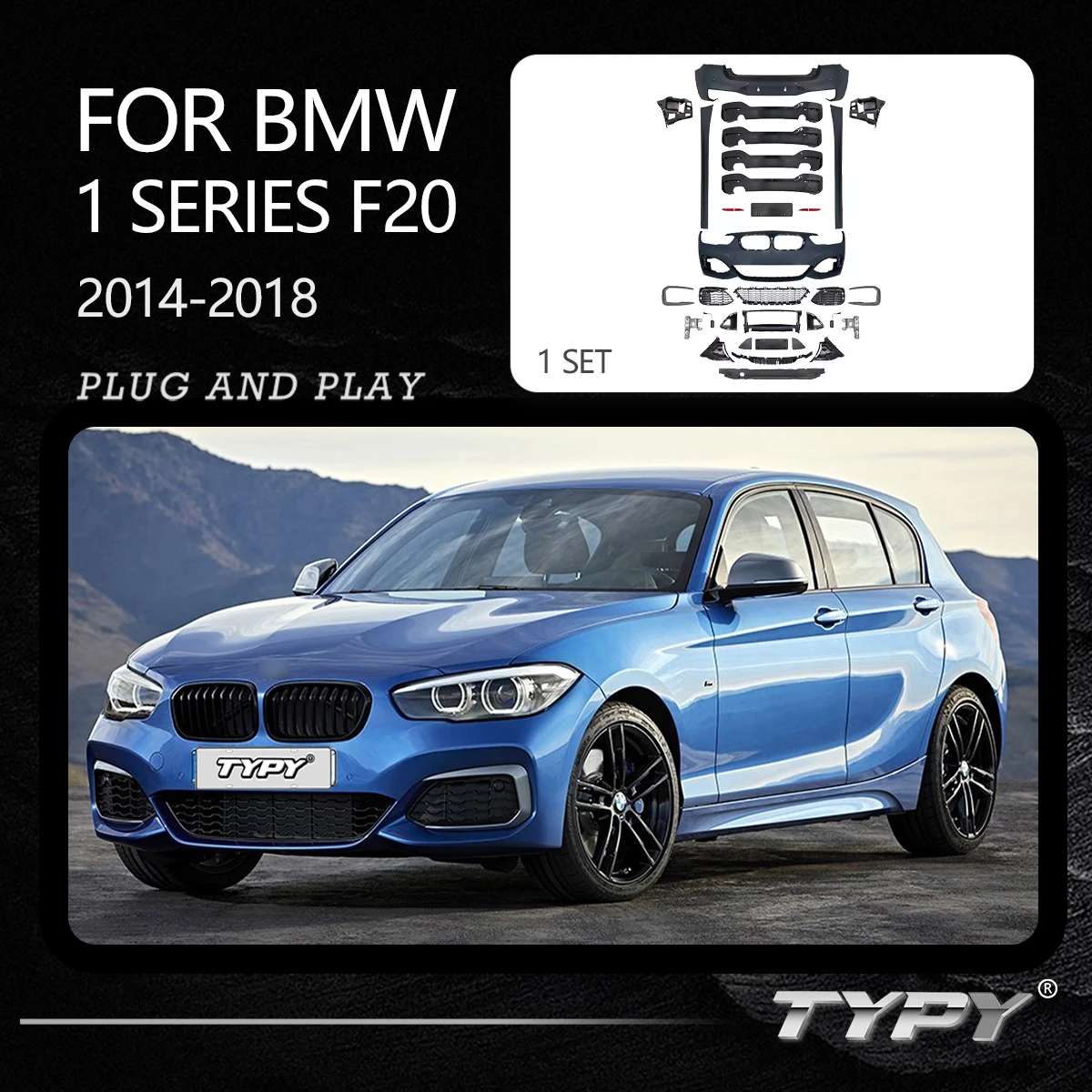 

Комплект кузова TYPY для BMW 1 серии F20 2014-2018, модифицированные КОМПЛЕКТЫ КУЗОВОВ MT, передние и задние бамперы 1:1, дизайнерские автомобильные аксессуары