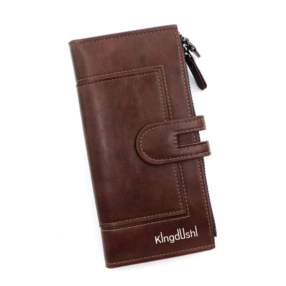 

Portable Korean Style Biofold Long Wallet PU Leather Solid Color Large Capacity Wallet Magnetic Clasp Vintage Clutch Bag Outdoor