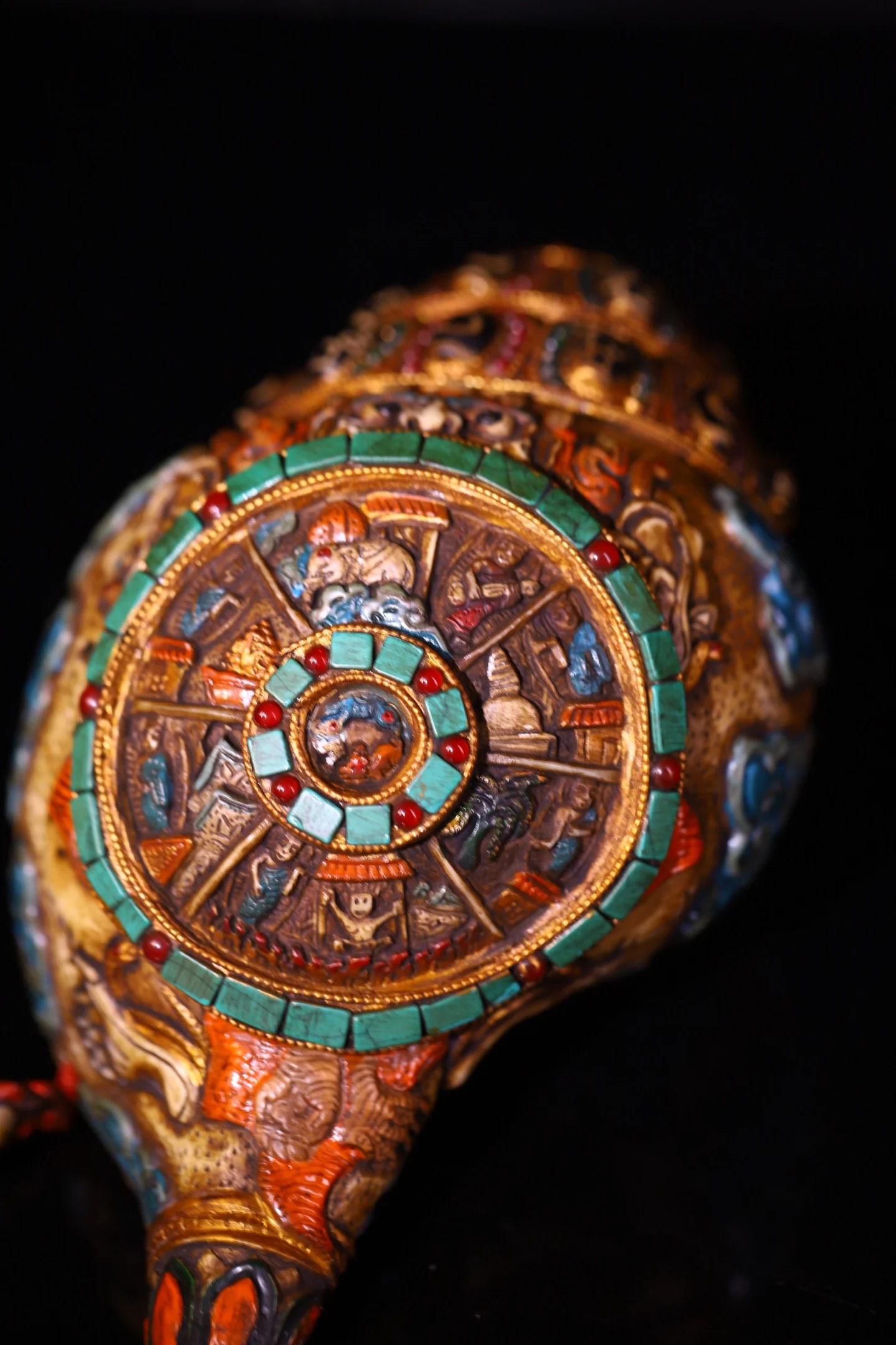 Old Natural Conch Mosaic Gem gZi Beads Turquoise Twelve zodiac patterns Buddha conch Reciting scriptures  Amulet Town house