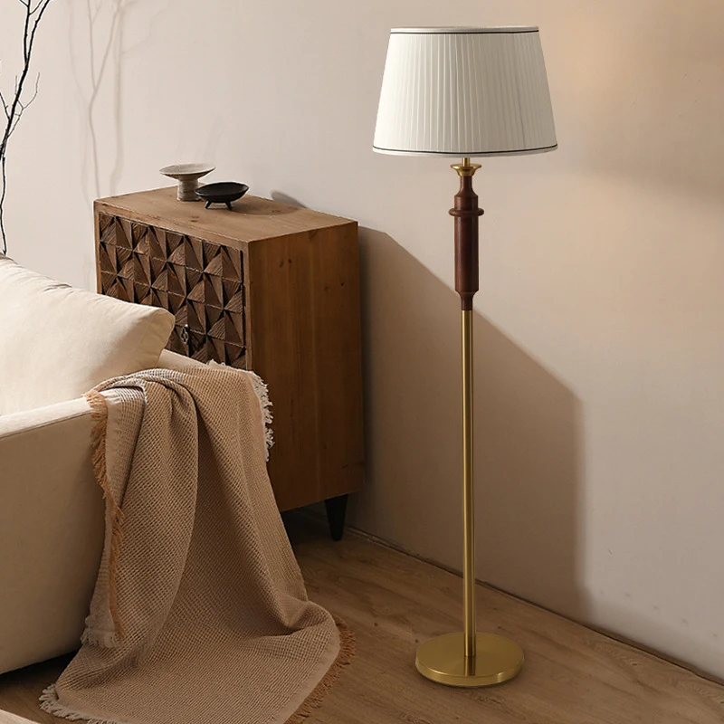 Retro Floor Lamp Pleated Fabric Shade Mid Standing Light Living Room Bedroom E27 Base Home Decor Lighting Fixture