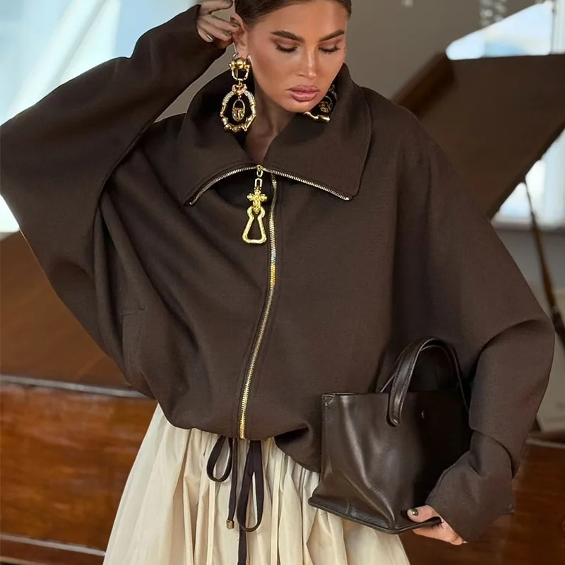 

Women's clothing 2025 autumn new fashion brown loose casual versatile long sleeved jacket jacket top