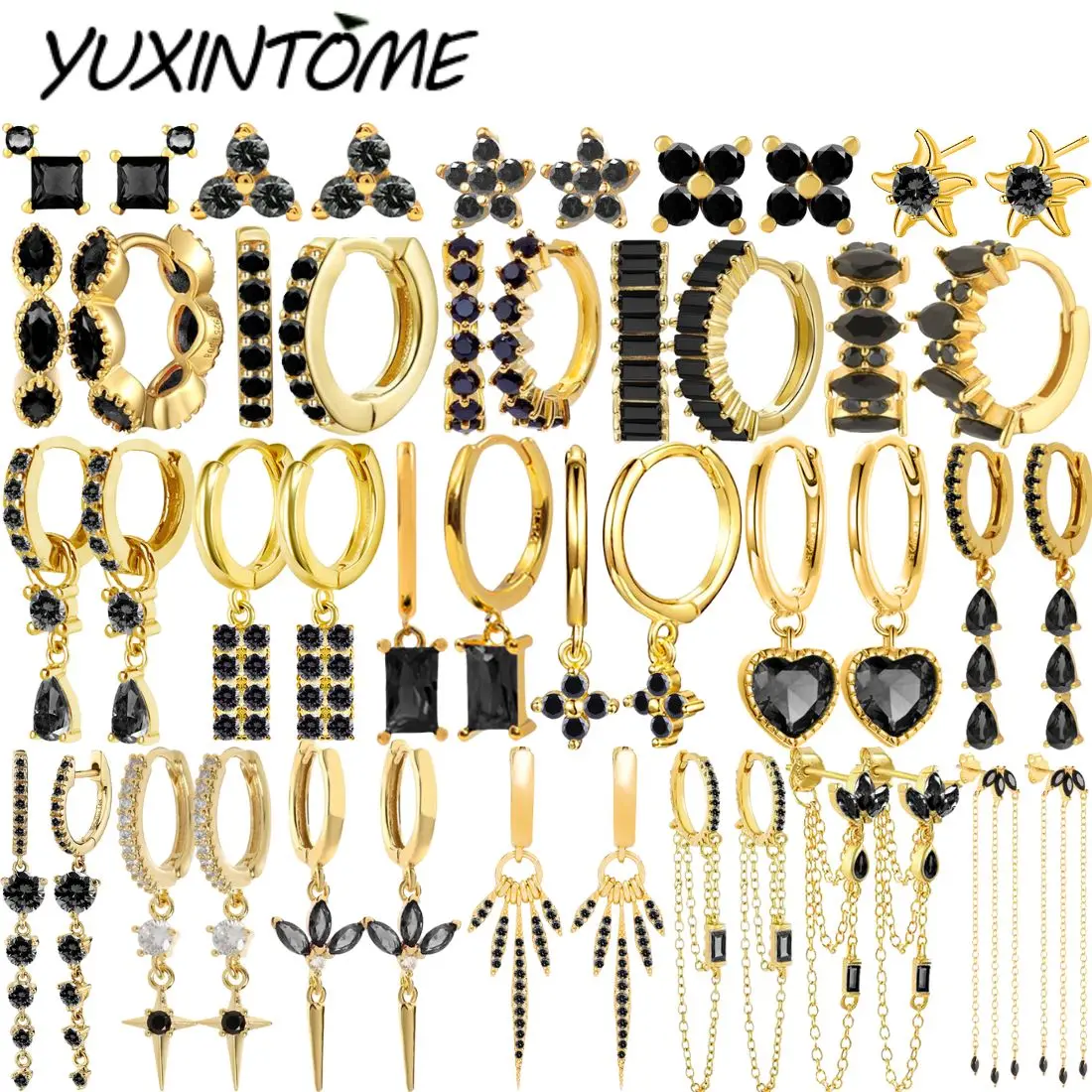 

Женские серьги-кольца из серебра 925 пробы, с черными кристаллами