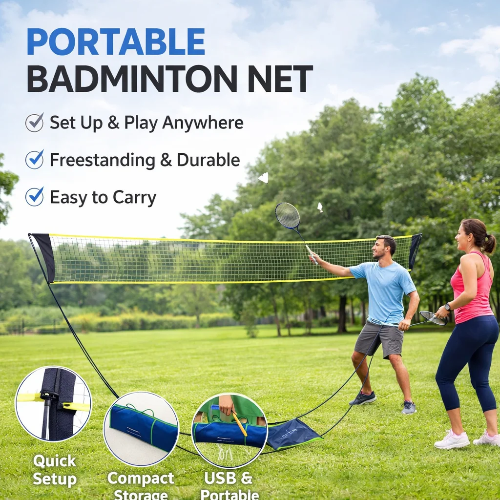 Portable Folding Badminton Net Stand, Adjustable Height, Easy Setup Mobile Sports Net For Garden Backyard Outdoor Fun