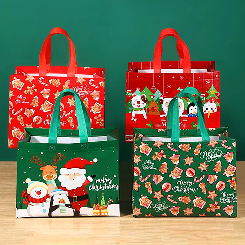 1pcs Christmas Print Handbag Foldable Shopping Bag Storage Bag Large Capacity Snowflake Santa Claus Print Gift Bag