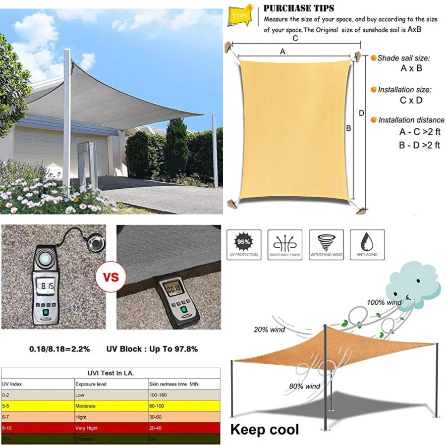 

Patio Sun Shade Sail Canopy, 10' x 12' Rectangle Shade Cloth Block Sunshade Fabric - Outdoor Cover Awning Shelter for Pergola B