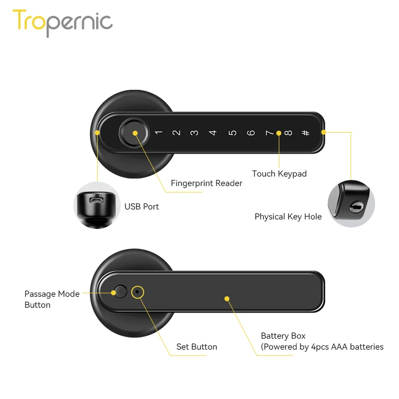 Imagem -03 - Wifi Inteligente Fechadura da Porta Eletrônico Digital Punho Interno Desbloquear por Ttlock App Impressão Digital Senha Chave Mecânica