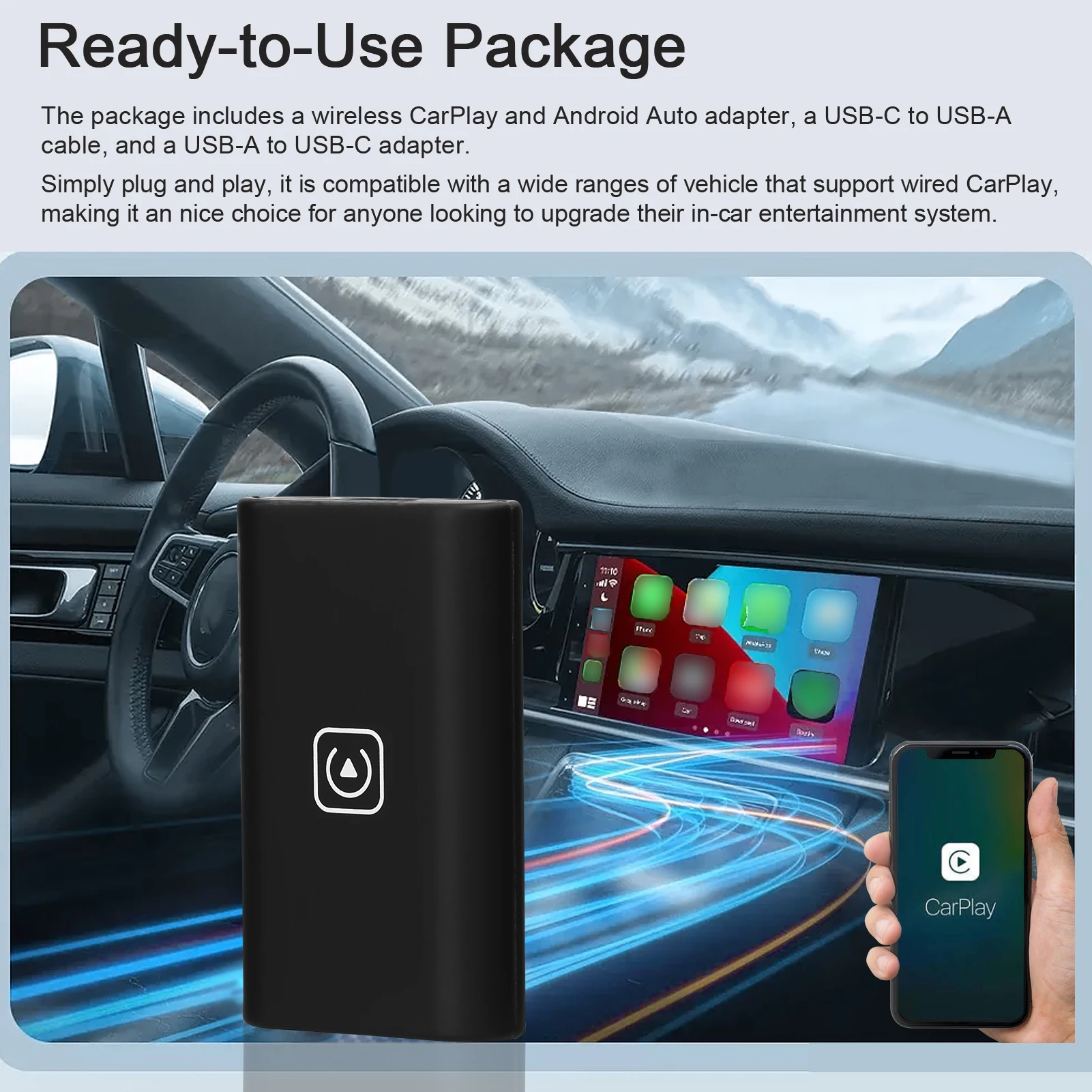 

Wireless CarPlay Android Auto Adapter 4 in 1 Car Adapter Dongle for Wired CarPlay to Wireless CarPlay Auto Link 5G WiFi BT