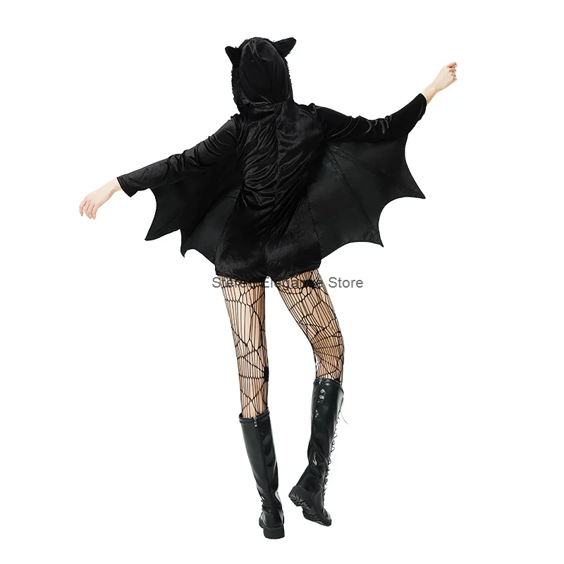 Halloween Cosplay Costume Scary and Funny Vampire Bat Demon Costumes Role-playing Vampire Queen Black Cloak for Women Girls