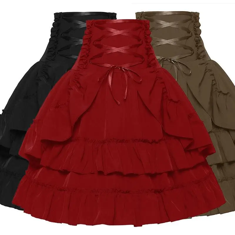 

Victorian Era High Waist Double Layered Renaissance Women's Skirt loween Costume Retro Sle Ladies' Faionable Gown