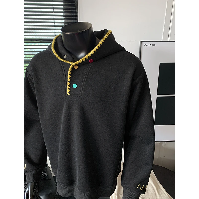 2026 Autumn and Winter Brand New Colorful Button Embroidery Men's Casual Loose Hoodie High Street Large Size Sweatshirt Jacket
