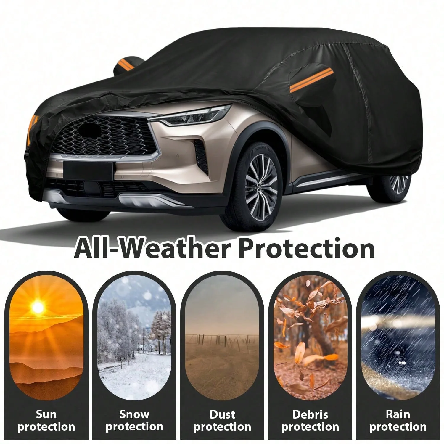 

All-Season Durable Car Cover for SUV Heavy-Duty All-Weather Car Cover for Year-Round Use, With Zipper & Reflective Tape