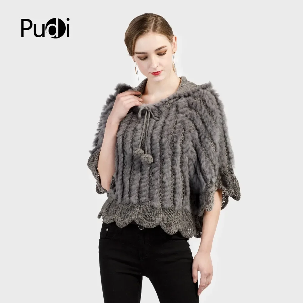 

CT7023 The New Fashion Rabbit Fur Knitted Coat Russian Women's Sweater With Hood Grey
