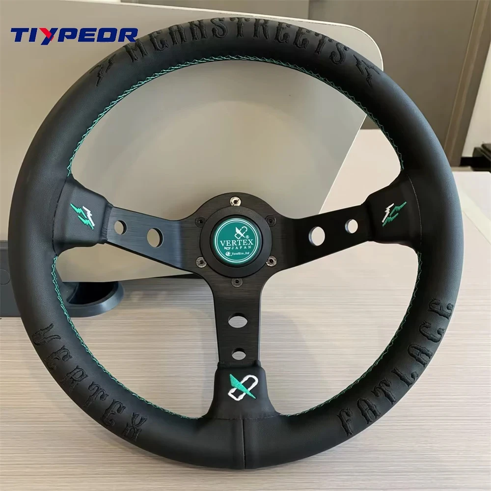 Tiypeor JDM VERTEX Steering Wheel Leather 330mm Deep Dish Steering Wheel Racing Drift Sports Steering Wheel