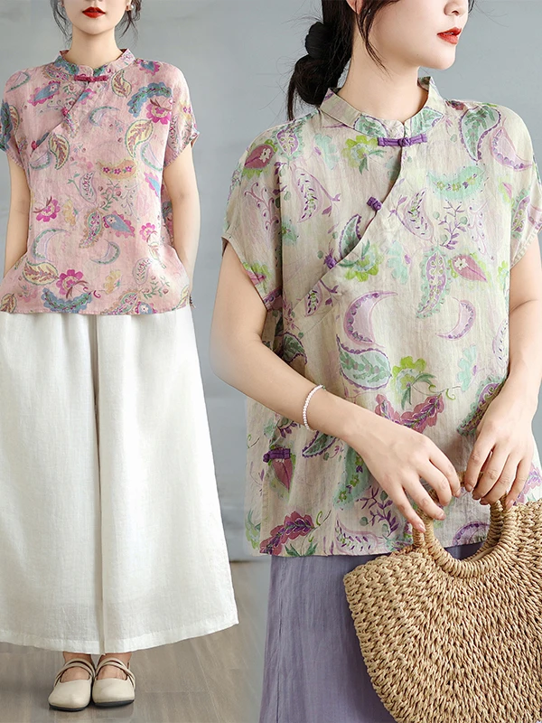 

Традиционная китайская улучшенная версия из чистого хлопка, большой размер, боковая пуговица, топ Ele Age-Defng