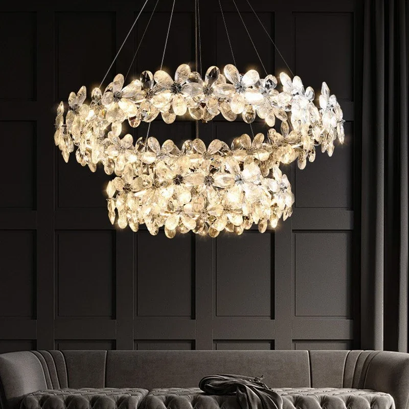 

2025 new light luxury stainless steel chandelier, adjustable height, dining room ceiling lighting crystal lamp, designer lustre