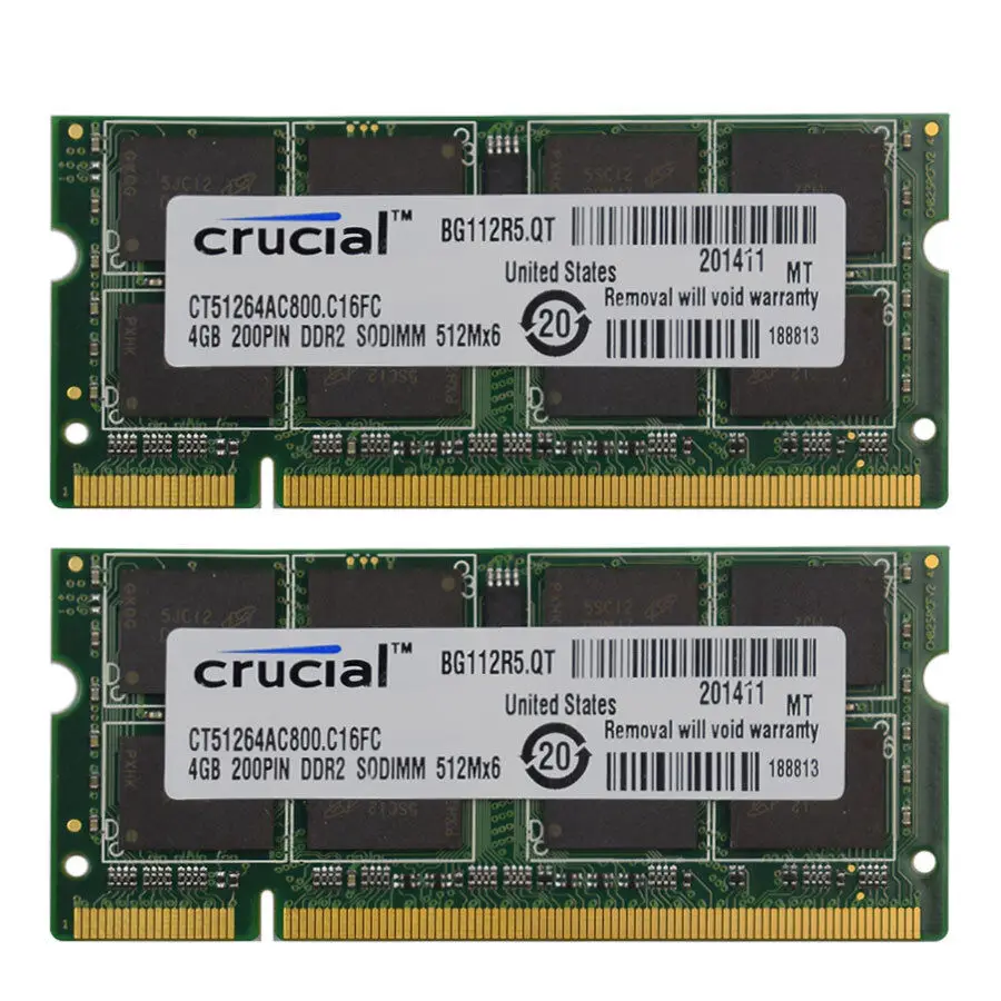 Imagem -02 - Memória Crucial do Caderno para o Computador Sodimm Ddr2 4gb 667mhz 800mhz Ddr2 Pc25300 Pc26400 1.8v 200pin para so Dimm