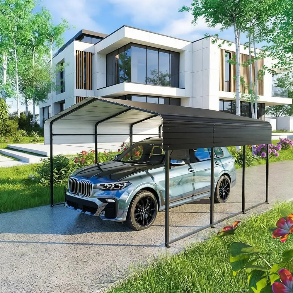 

Heavy-Duty 10x15 Metal Carport: Outdoor Portable Garage for Cars, Boats, and Tractors