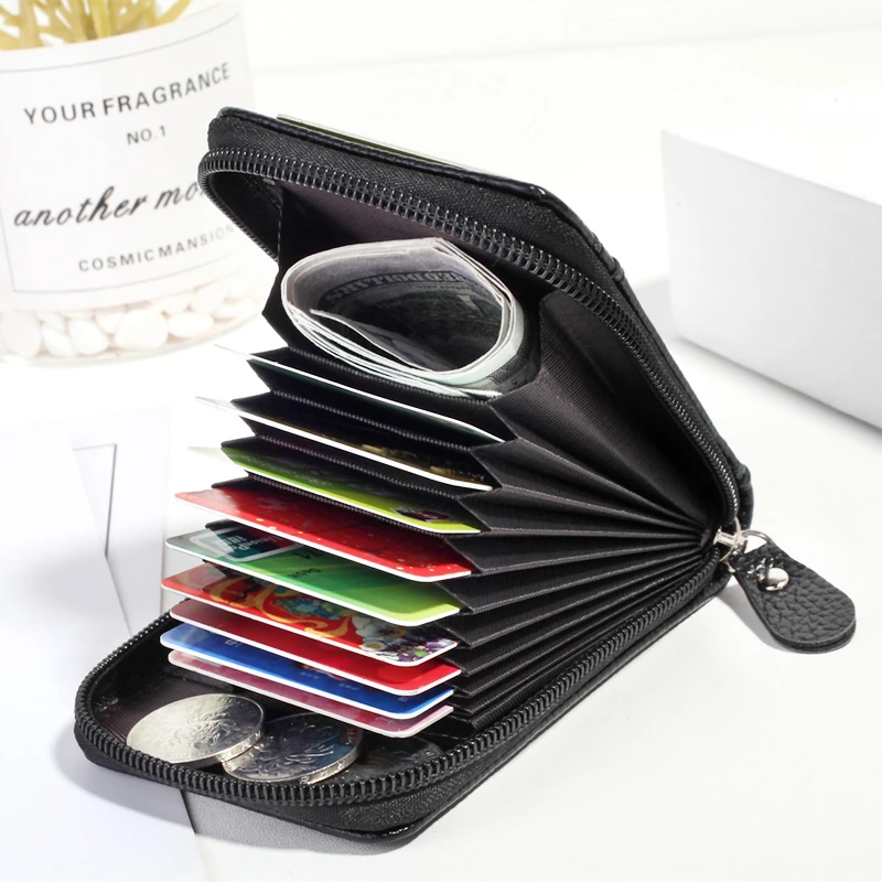 Men's Multi Card Holder Wallet Women Wallet Leather Business Card Holder Zipper Card Protect Case ID Bank Card Holders Purse