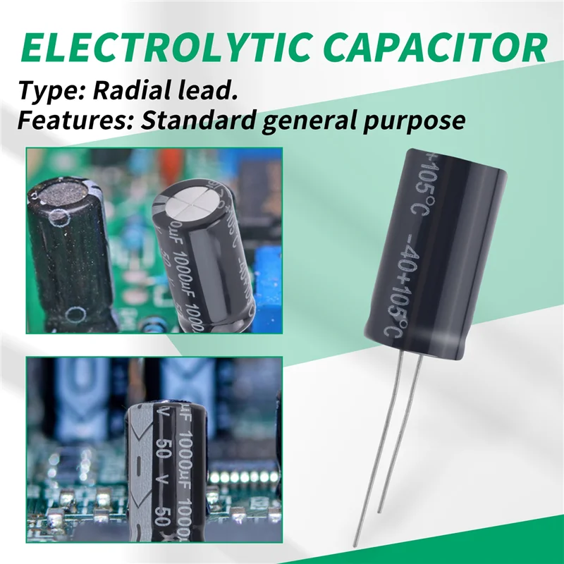 -HOPE Radial Electrolytic Capacitor 50 V 1000 U F 105 C 25 X 13 Mm - Black (2 Packs)