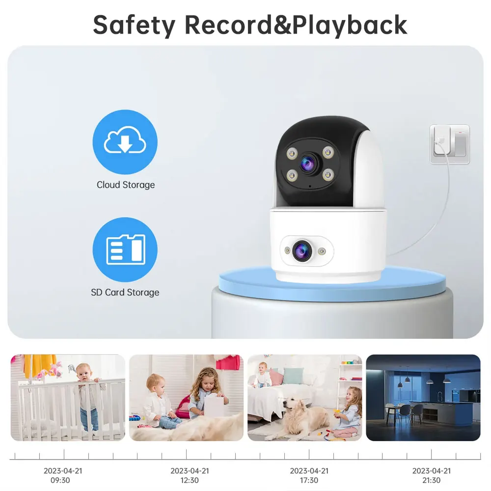 8MP HD WiFi PTZ IP Baby Monitor 4MP Auto Tracking Color Night Vision 2 Way Video Calling Smart Home Wireless Security Camera