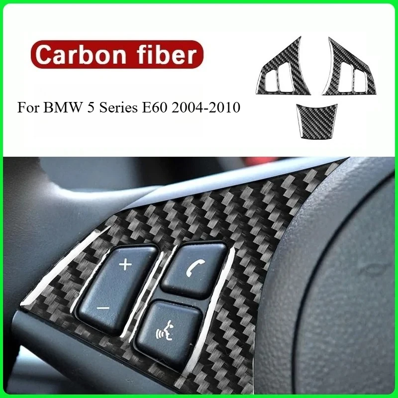 Image of Für BMW 5er E60 2004-2010 Auto Lenkrad Tasten Panel Trim Dekoration Carbon Faser Abdeckung Aufkleber Zubehör