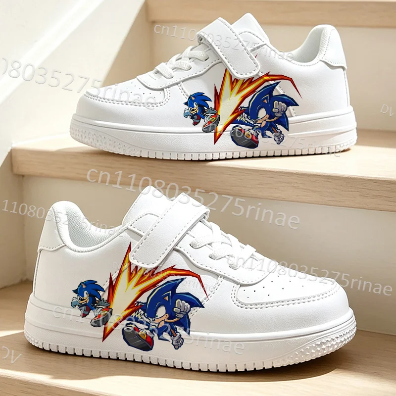 Selection Gift Boys Fashion S-Sonics Print White Board Sneakers Non‑Slip Wear‑Resistant Children Casual Sports Campus Footwear