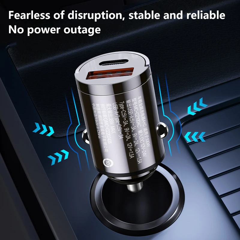 New 100W Car Pull Ring Charger Mini Hidden PD30W Fast Charger Multi-function Car Charger Quick Charge Adapter Dual USB Port