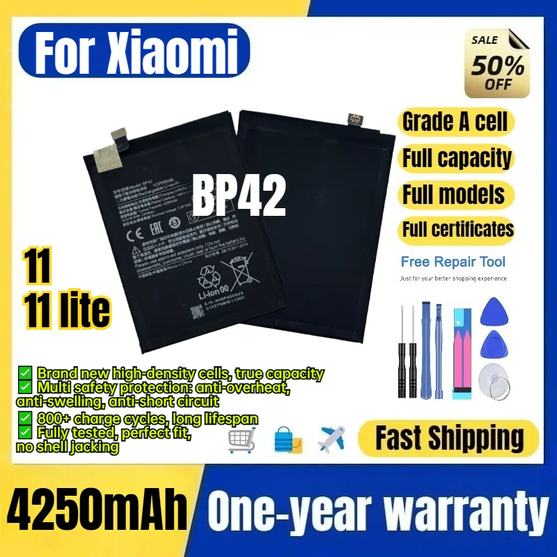 BP42 for Xiaomi 11/11 lite Phone Battery 0 Cycle High Quality High Capacity Battery Replacement Bateria Grade A Cell with Tools
