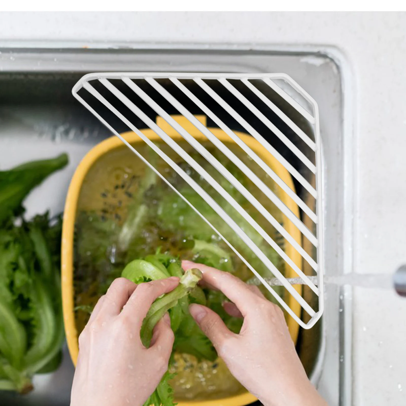

1pc Premium Drain Rack Sink Organizer Kitchen Storage Shelf Stable Triangular Design Efficient Hollow-Out Drainage Easy Install