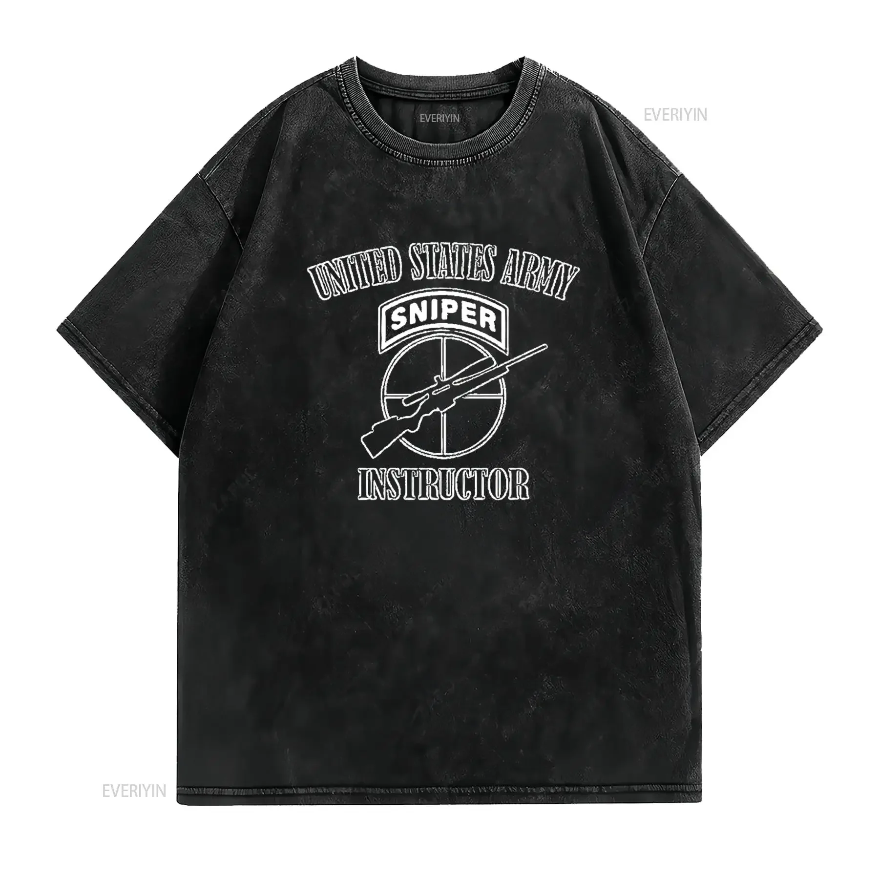 Mens U S Army Sniper Instructor Front Design T Shirt Black vintage Washed streetwear Versatile fashion homme Unisex Soft