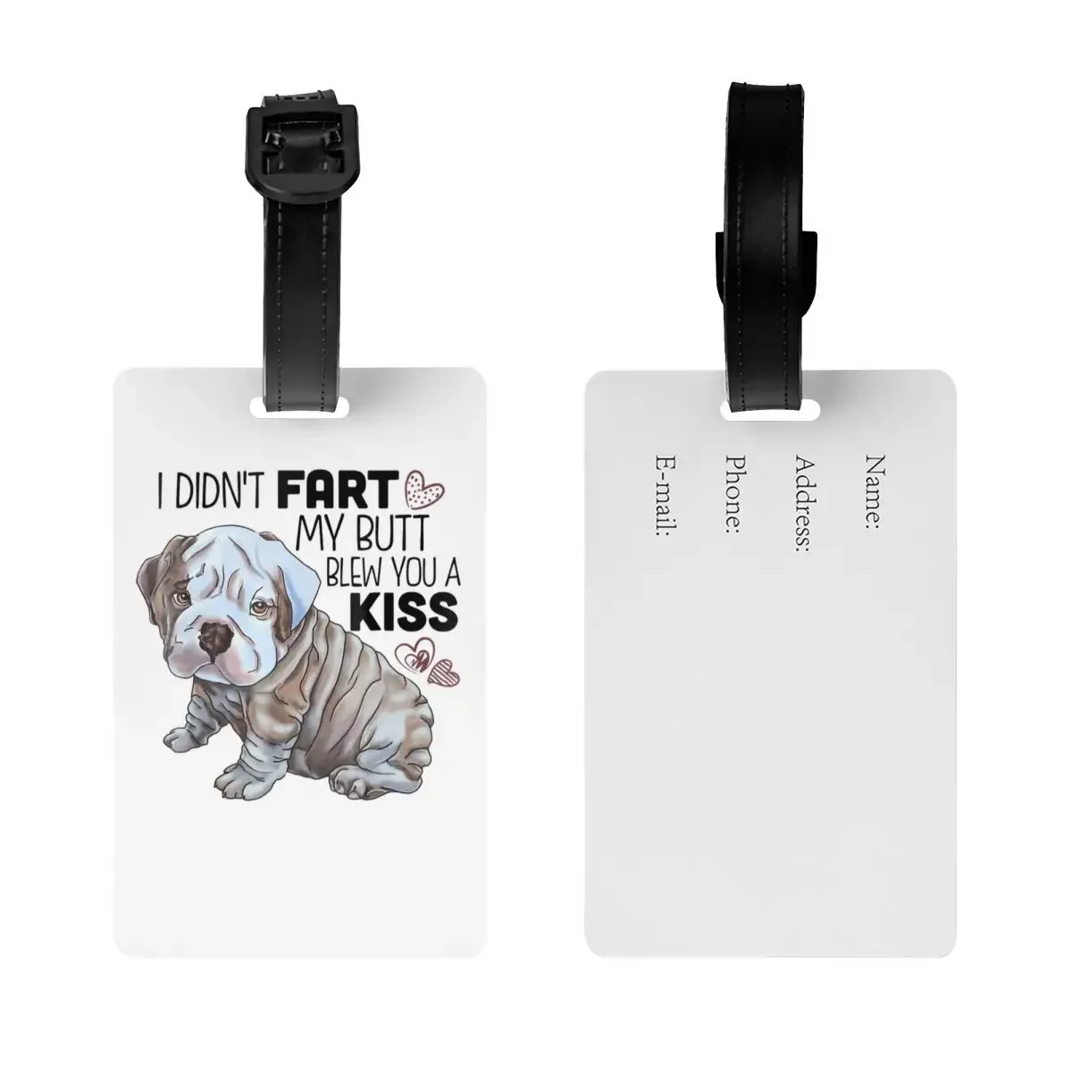 Custom English Bulldog Luggage Tag Privacy Protection British Pet Dog Lover Baggage Tags Travel Bag Labels Suitcase