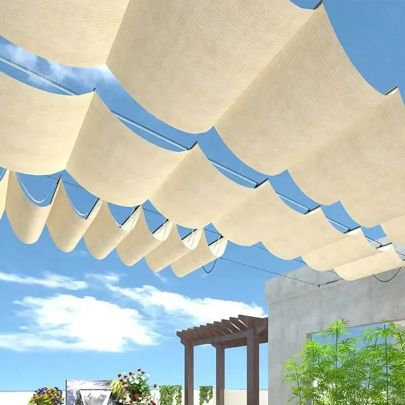Waterproof Retractable Shade Cover for Patio Pergola 1.2 x 5 m with Replacement Canopy Outdoor Slide Wire Wave Shade Sail