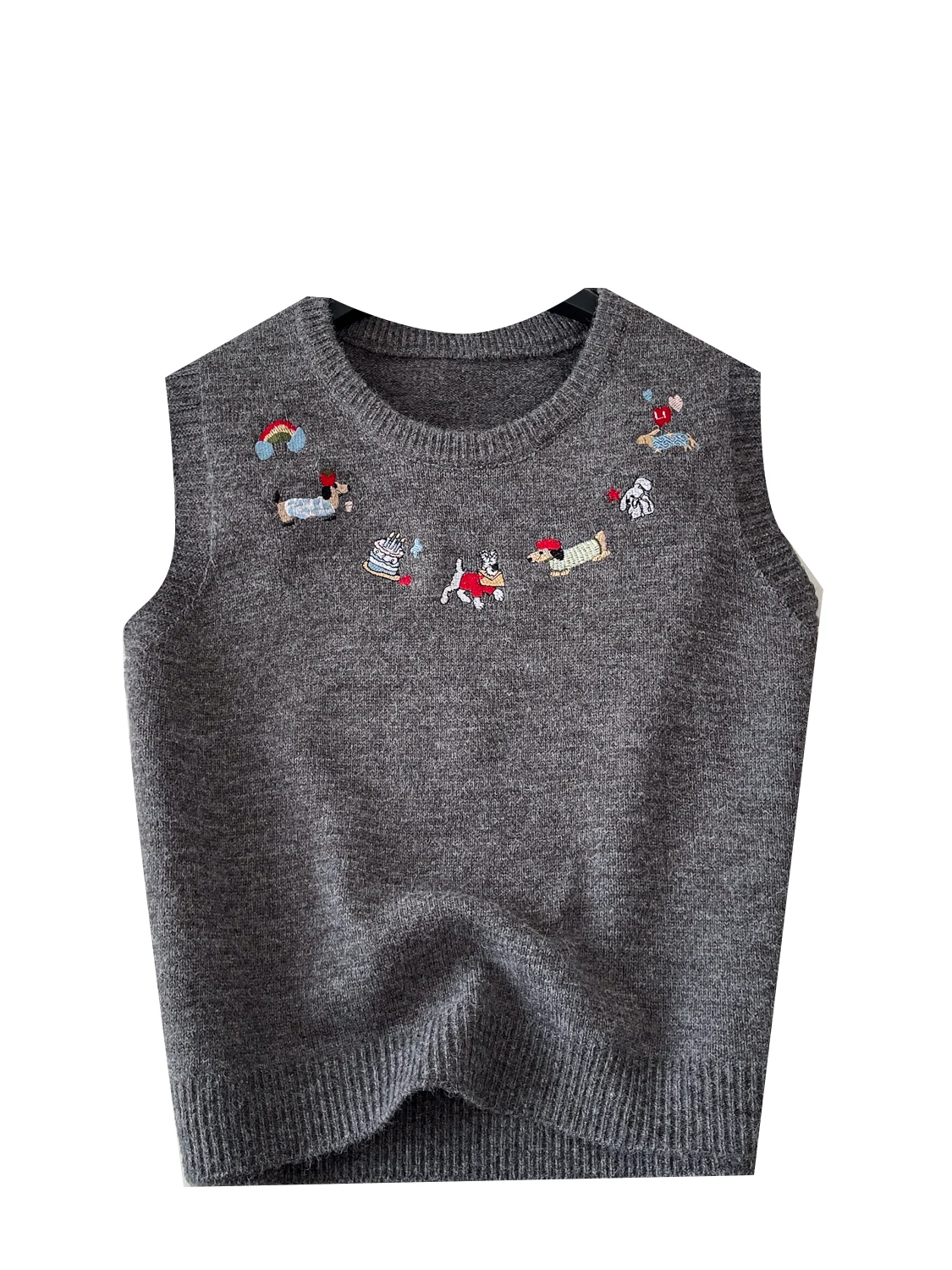 Korean Sweet Soft Sle Layered Outerwear Cute Embroidery round Ne Svel Knitted Vest Women Versatile Tank Top