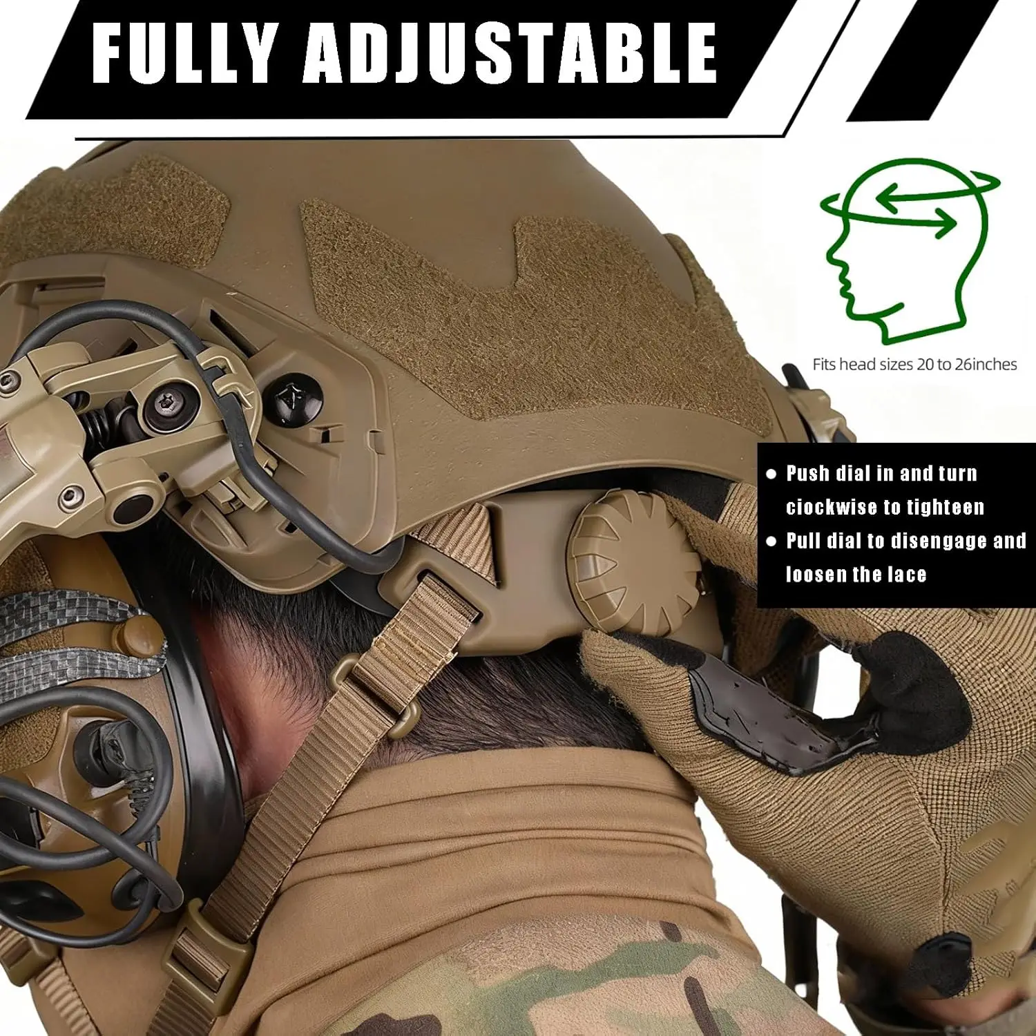 Tactical Fast Helmet Kit with Headset Integrated NVG Mount Flexible Stalk Helmet Light for Airgun Cosplay Military Tactical Gear
