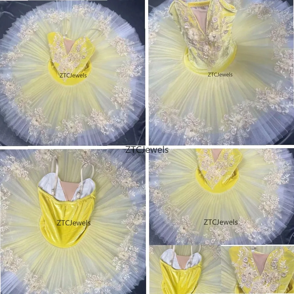 

Childrens Ballet Tutu Dress Yellow Flower Platter Swan Lake Dance Performance Costume Ballerina Cosplay Party Dress