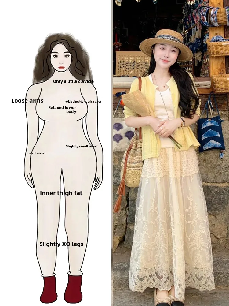 

Комплект: вязаный свитер больших размеров и кружевная юбка-полусолнце. Красивый, уникальный, нежный стиль. Женский модный ансамбль для весеннего сезона. Полиэстер.