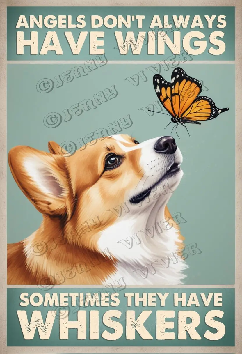 e1,Corgi Decor - Dog Decor - Vintage Dog Angle Dont Have Wings Quote Metal Sign for Bedroom Living Room - Home Wall Decor for Do