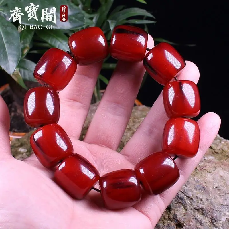 Authentic natural old yak horn prayer bracelet for men and women, Tibetan style with blood streaks, 108 beads