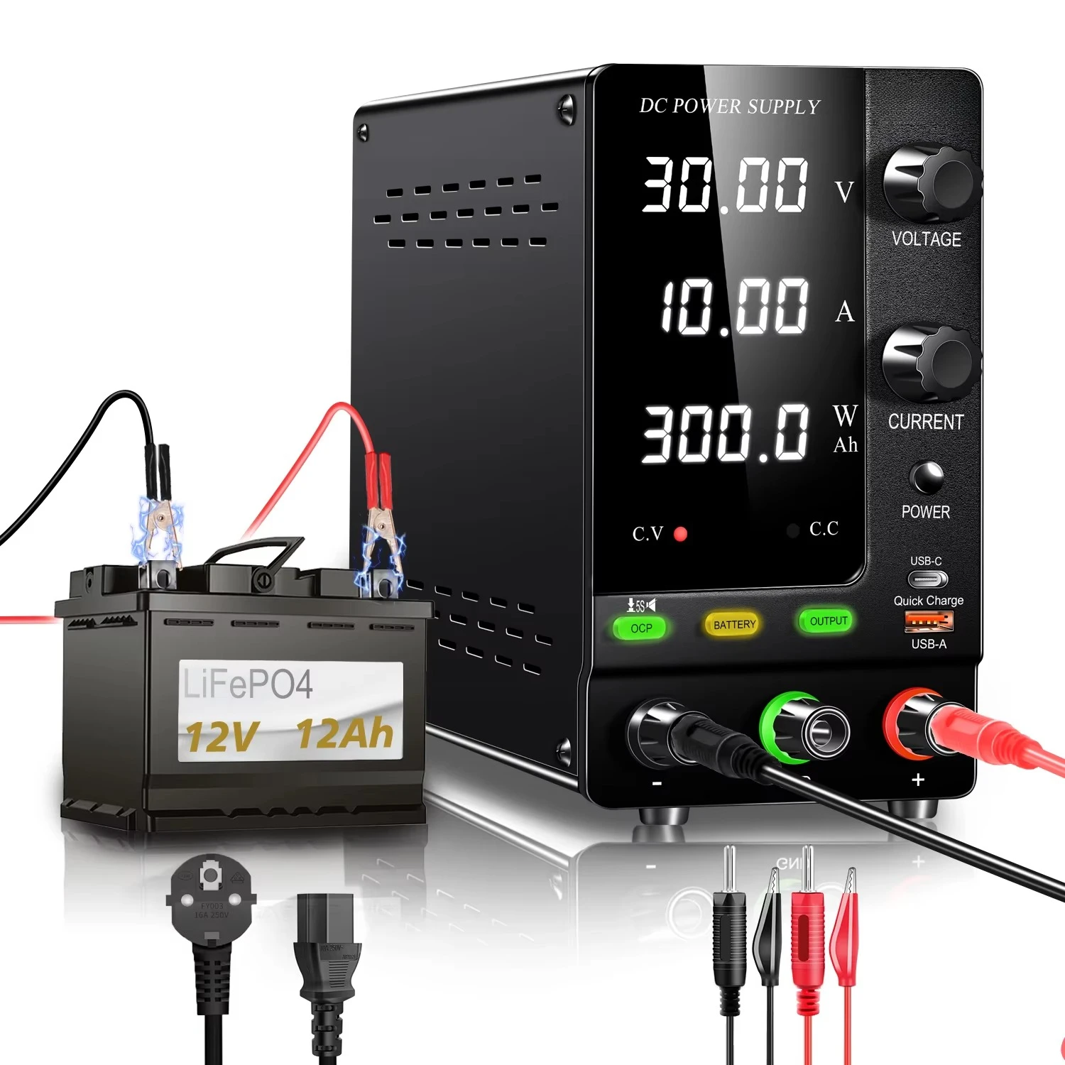 SPPS-C3010C 30V/10A 300W Variable Laboratory Switching DC Regulated Power Supply With USB Type C Interface for Battery Charging