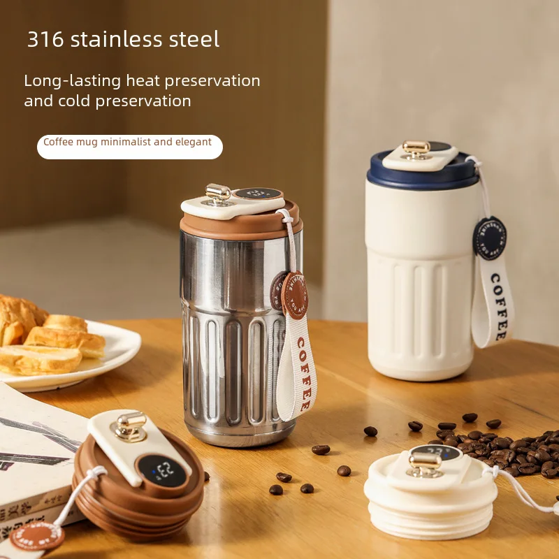 New coffee cup 316 stainless steel thermos cup high color value mens and womens double-layer water cup portable accompanying c