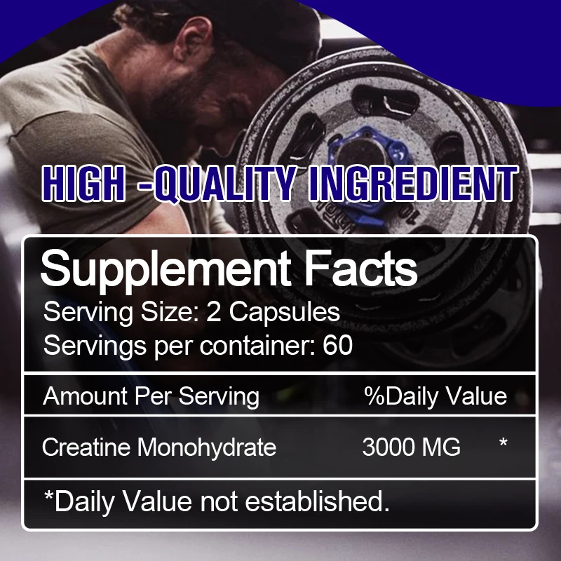 Creatine Monohydrate Capsules for Muscle Mass Strength, and Performance Improvement Workout Recovery