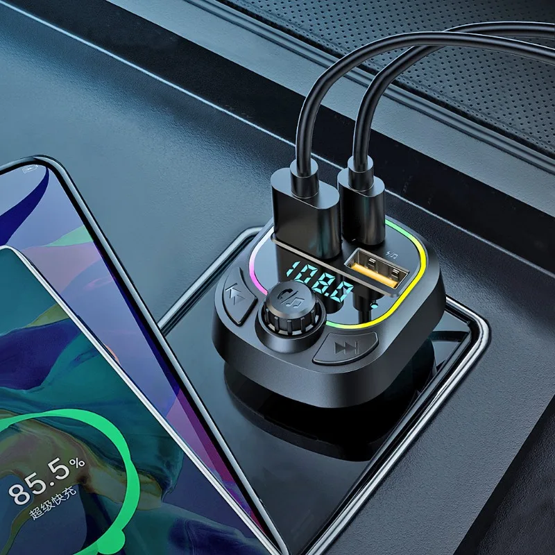 C28 Car Bluetooth Hands-free Fm Transmitter Mp3 Bluetooth Player RGB Colorful Ambient Light 3.1A Standard Version