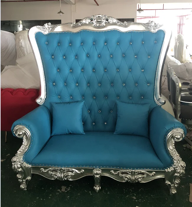 Custom Luxury Style Living Room Leather High Back Golden King Queen Throne Chair 2 Single Throne Chairs for Events Wedding Party
